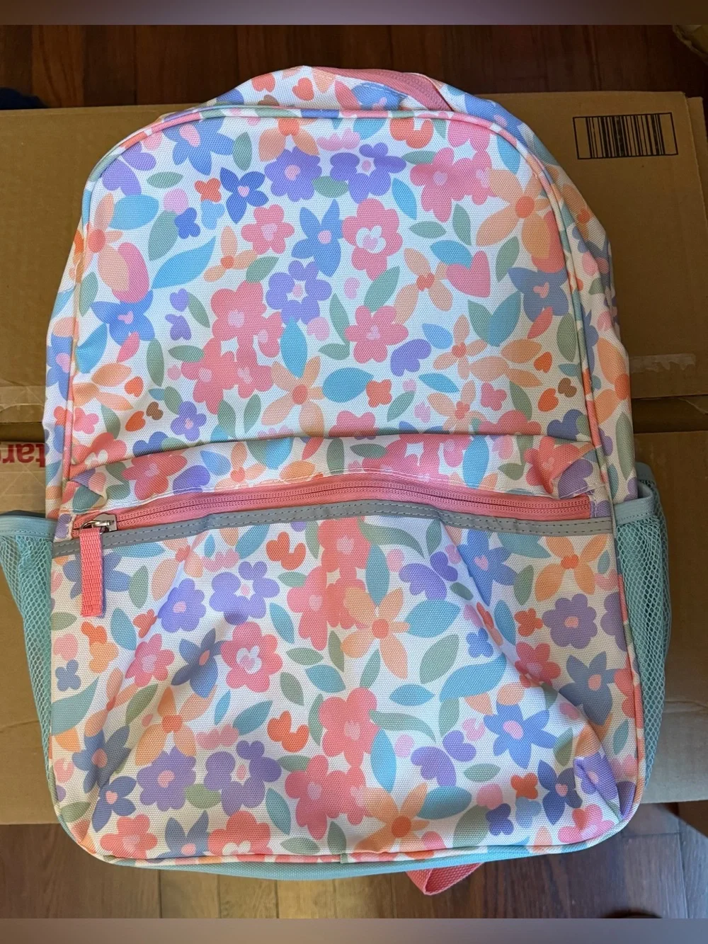 NWT:Kids 16 inches Floral Backpack in Pastel Pink, Blue, Purple w/ laptop sleeve